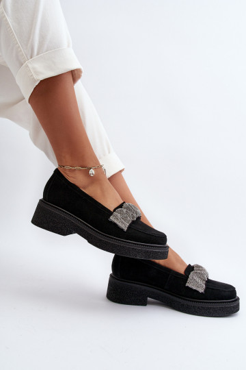 Zazoo 3419 Mocasines de ante para mujer con cinta decorativa en color negro 2