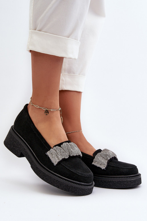 Zazoo 3419 mocasines de mujer de gamuza Con cinta decorativa de color negro Zazoo 3419 mocasines de mujer de gamuza Con cinta decorativa de color negro