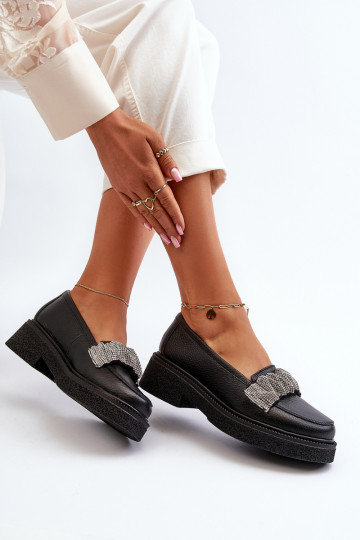 Zazoo 3419 Mocasines de cuero para mujer con cinta decorativa en color negro 2