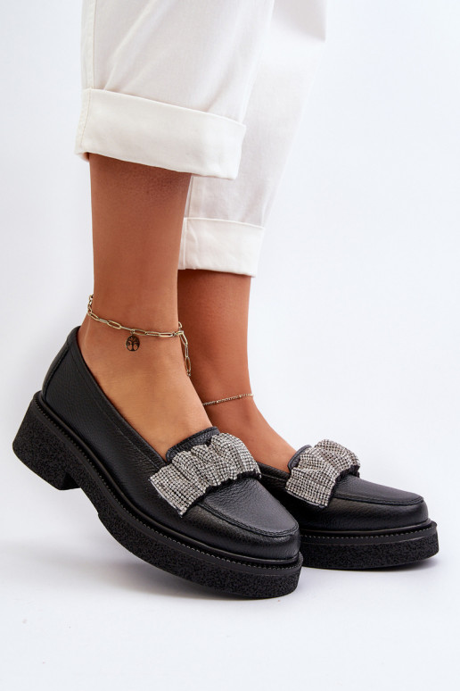 Zazoo 3419 mocasines de mujer Piel Con cinta decorativa de color negro Zazoo 3419 mocasines de mujer Piel Con cinta decorativa de color negro