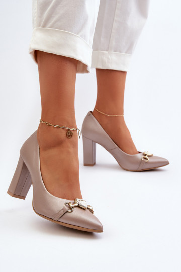 Zazoo 2453/OS Zapatos de cuero con tacones y corazones en color perlado