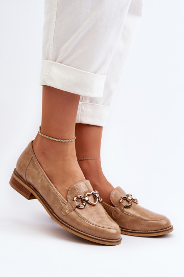 Mocasines de mujer de cuero lustrado Laura Messi 2760 color marrón