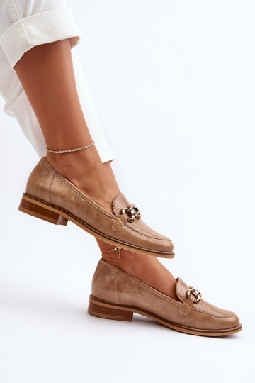 Mocasines de mujer de cuero lustrado Laura Messi 2760 color marrón 2