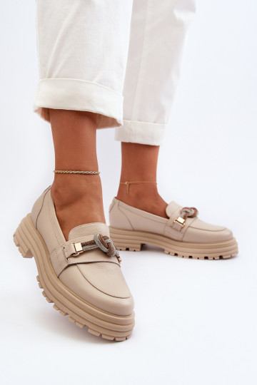Mocasines de mujer de cuero con adornos Laura Messi 2780 color arena