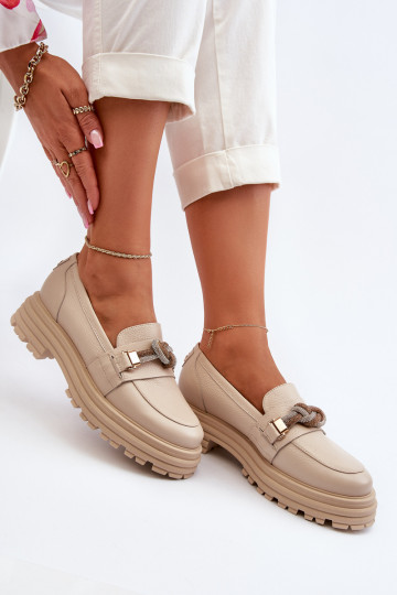 Mocasines de mujer de cuero con adornos Laura Messi 2780 color arena 2