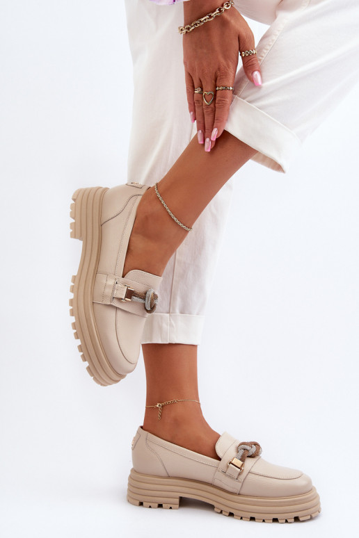 Piel mocasines de mujer con adornos Laura Messi 2780 beige Piel mocasines de mujer con adornos Laura Messi 2780 beige