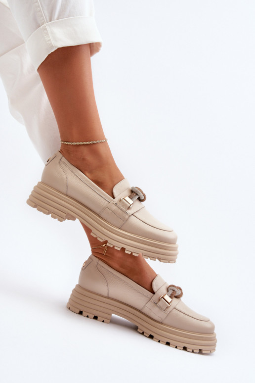 Piel mocasines de mujer con adornos Laura Messi 2780 beige Piel mocasines de mujer con adornos Laura Messi 2780 beige