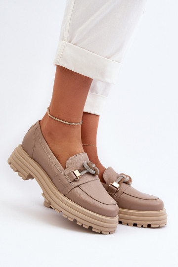 Mocasines de mujer de cuero con adornos Laura Messi 2780 color arena