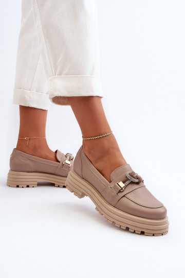 Mocasines de mujer de cuero con adornos Laura Messi 2780 color arena 2