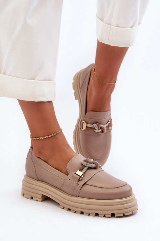 Piel mocasines de mujer con adornos Laura Messi 2780 beige
