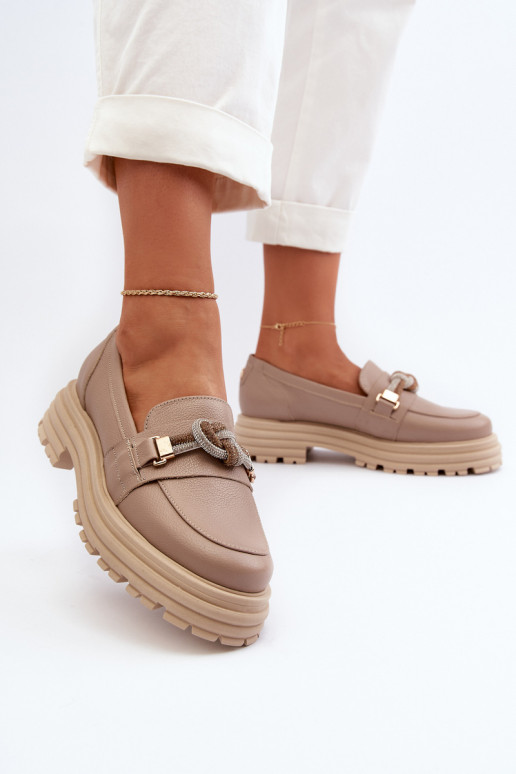 Piel mocasines de mujer con adornos Laura Messi 2780 beige