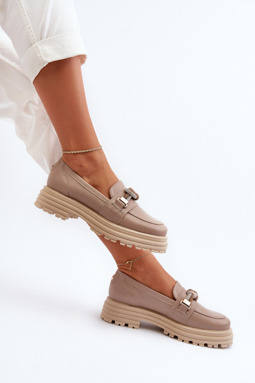 Piel mocasines de mujer con adornos Laura Messi 2780 beige