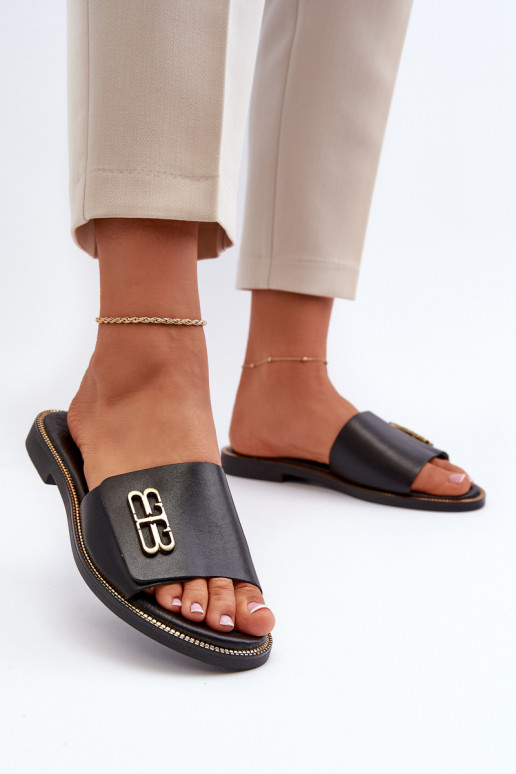 Zazoo 40384 Estilo elegante Zapatillas de cuero Femenino de color negro Zazoo 40384 Estilo elegante Zapatillas de cuero Femenino de color negro