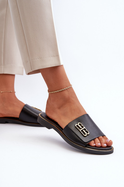 Zazoo 40384 Estilo elegante Zapatillas de cuero Femenino de color negro Zazoo 40384 Estilo elegante Zapatillas de cuero Femenino de color negro