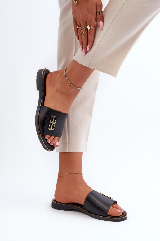 Zazoo 40384 Estilo elegante Zapatillas de cuero Femenino de color negro Zazoo 40384 Estilo elegante Zapatillas de cuero Femenino de color negro