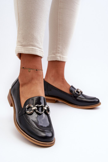 Mocasines de mujer de cuero lustrado Laura Messi 2760 color azul oscuro