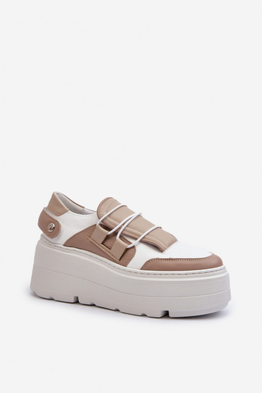 Zazoo 1833 Zapatillas modelo zapatos. Femenino Piel con suelas masivas de moda beige-el color blanco Zazoo 1833 Zapatillas modelo zapatos. Femenino Piel con suelas masivas de moda beige-el color blanco