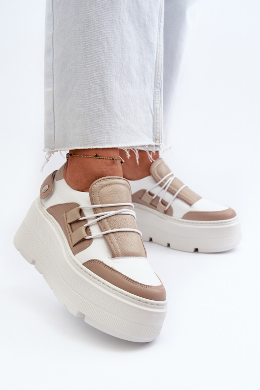 Zazoo 1833 Zapatillas modelo zapatos. Femenino Piel con suelas masivas de moda beige-el color blanco Zazoo 1833 Zapatillas modelo zapatos. Femenino Piel con suelas masivas de moda beige-el color blanco