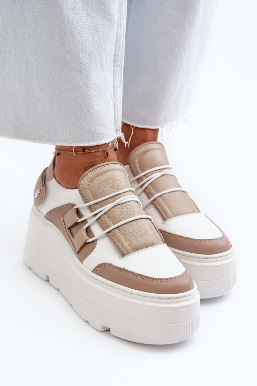 Zazoo 1833 Zapatillas modelo zapatos. Femenino Piel con suelas masivas de moda beige-el color blanco Zazoo 1833 Zapatillas modelo zapatos. Femenino Piel con suelas masivas de moda beige-el color blanco