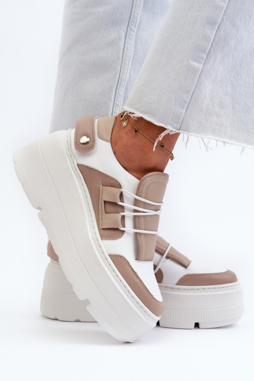 Zazoo 1833 Zapatillas modelo zapatos. Femenino Piel con suelas masivas de moda beige-el color blanco Zazoo 1833 Zapatillas modelo zapatos. Femenino Piel con suelas masivas de moda beige-el color blanco