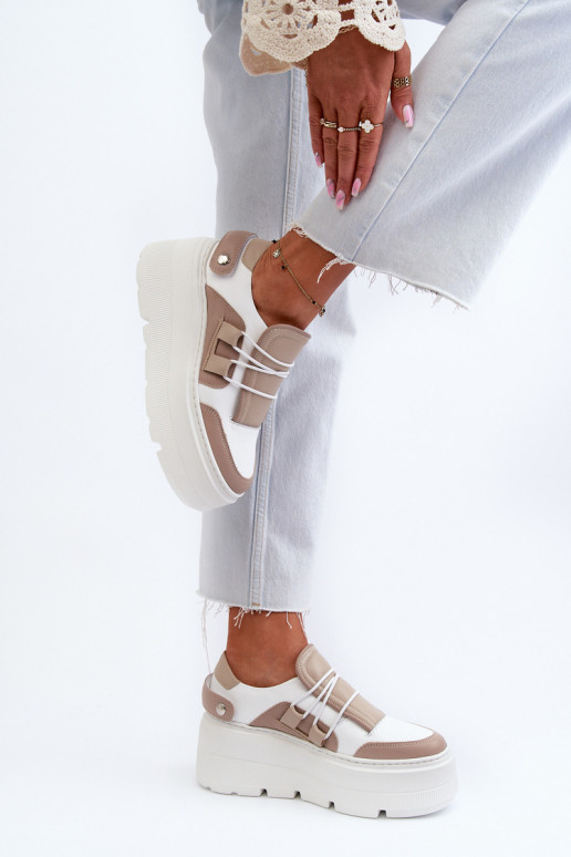 Zazoo 1833 Zapatillas modelo zapatos. Femenino Piel con suelas masivas de moda beige-el color blanco Zazoo 1833 Zapatillas modelo zapatos. Femenino Piel con suelas masivas de moda beige-el color blanco