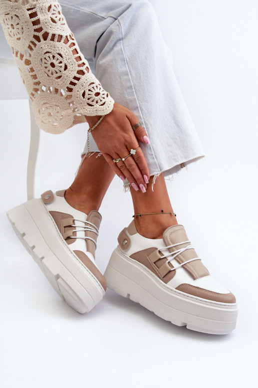 Zazoo 1833 Zapatillas modelo zapatos. Femenino Piel con suelas masivas de moda beige-el color blanco Zazoo 1833 Zapatillas modelo zapatos. Femenino Piel con suelas masivas de moda beige-el color blanco