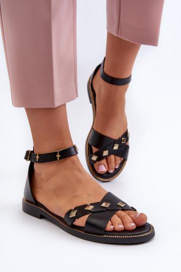 Sandalias de mujer Zazoo 40378 de suela plana color negro