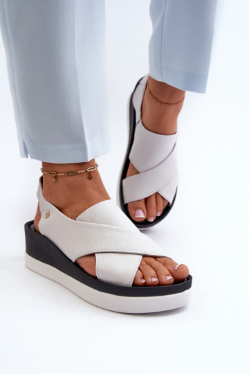 Sandalias de plataforma de cuero color blanco Zazoo 40256 2