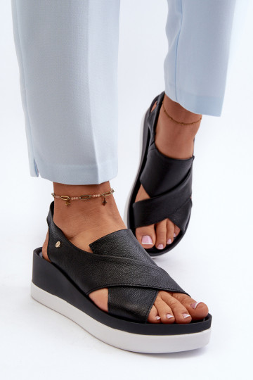 Sandalias de plataforma de cuero color negro Zazoo 40256