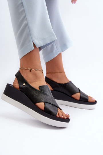 Sandalias de plataforma de cuero color negro Zazoo 40256 2