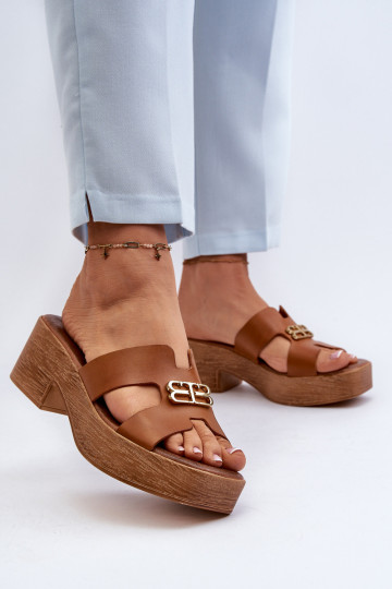 Zazoo 40412 Piel Estilo elegante zapatillas de mujer con detalles dorados color marrón