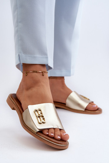 Zapatillas de mujer de cuero de estilo elegante color dorado Zazoo 40384
