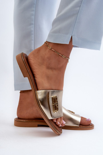 Zapatillas de mujer de cuero de estilo elegante color dorado Zazoo 40384 2