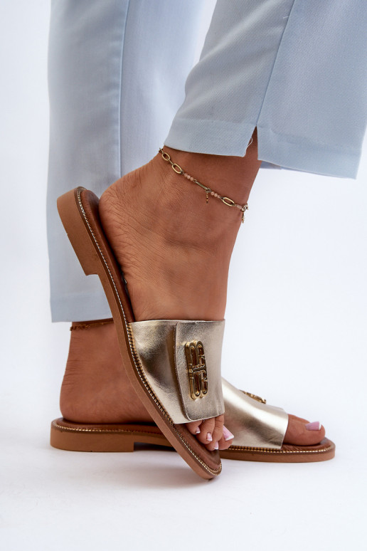 Zazoo 40384 Estilo elegante Zapatillas de cuero Femenino color dorado Zazoo 40384 Estilo elegante Zapatillas de cuero Femenino color dorado