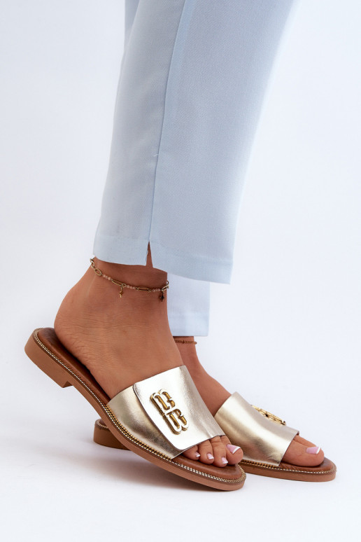 Zazoo 40384 Estilo elegante Zapatillas de cuero Femenino color dorado Zazoo 40384 Estilo elegante Zapatillas de cuero Femenino color dorado