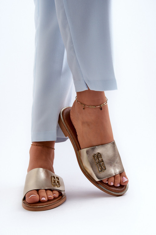 Zazoo 40384 Estilo elegante Zapatillas de cuero Femenino color dorado Zazoo 40384 Estilo elegante Zapatillas de cuero Femenino color dorado