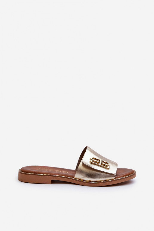 Zazoo 40384 Estilo elegante Zapatillas de cuero Femenino color dorado Zazoo 40384 Estilo elegante Zapatillas de cuero Femenino color dorado