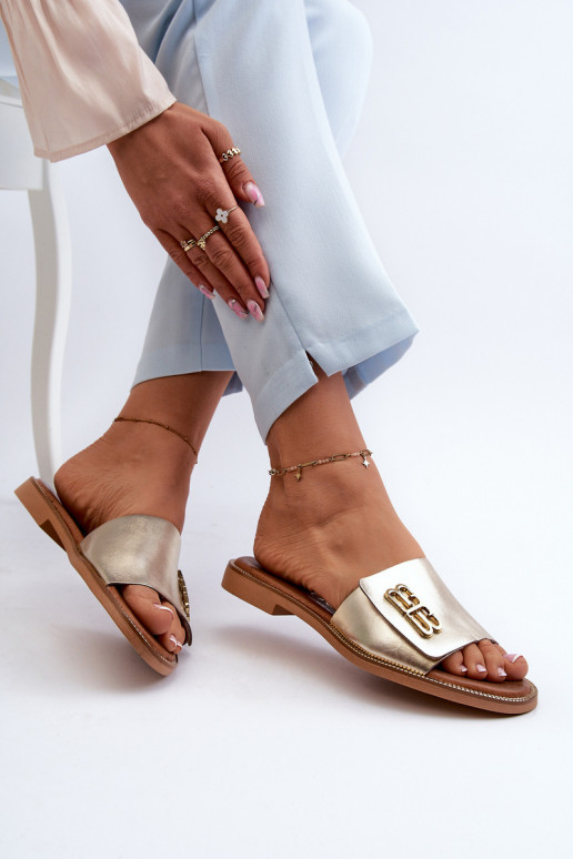 Zazoo 40384 Estilo elegante Zapatillas de cuero Femenino color dorado Zazoo 40384 Estilo elegante Zapatillas de cuero Femenino color dorado