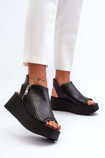 Zazoo 1792 Piel Sandalias plataforma caladas de color negro