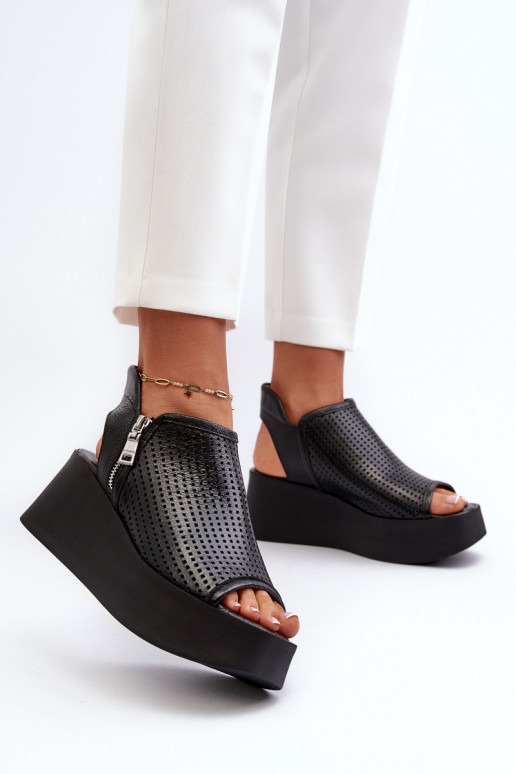 Zazoo 1792 Piel Sandalias plataforma caladas de color negro Zazoo 1792 Piel Sandalias plataforma caladas de color negro