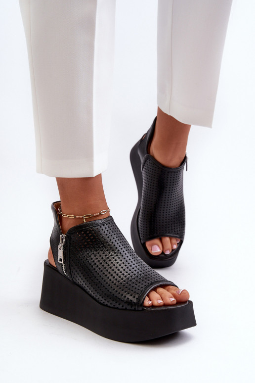 Zazoo 1792 Piel Sandalias plataforma caladas de color negro Zazoo 1792 Piel Sandalias plataforma caladas de color negro