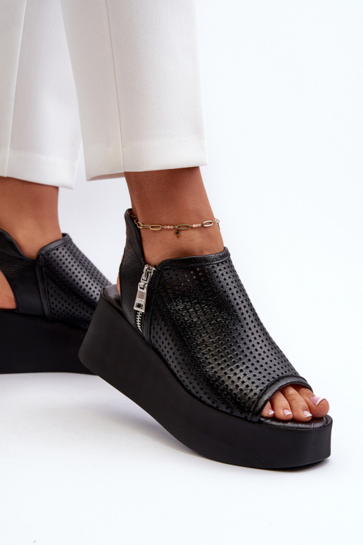 Zazoo 1792 Piel Sandalias plataforma caladas de color negro Zazoo 1792 Piel Sandalias plataforma caladas de color negro