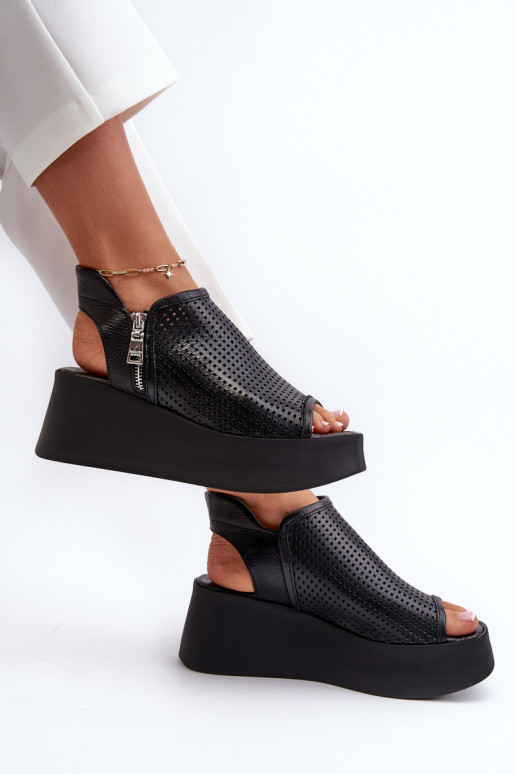 Zazoo 1792 Piel Sandalias plataforma caladas de color negro Zazoo 1792 Piel Sandalias plataforma caladas de color negro