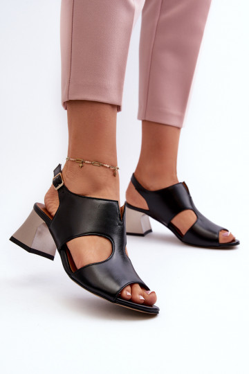 Sandalias de mujer de cuero con tacones pequeños Tai turiciejka 06566-01 color negro