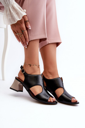 Sandalias de mujer de cuero con tacones pequeños Tai turiciejka 06566-01 color negro 2