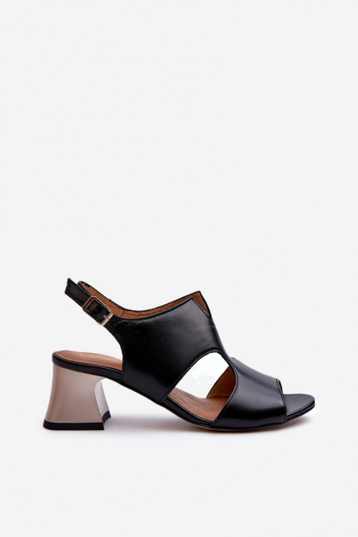 Sandalias de mujer Piel con tacones Tiene queciejka 06566-01 de color negro Sandalias de mujer Piel con tacones Tiene queciejka 06566-01 de color negro