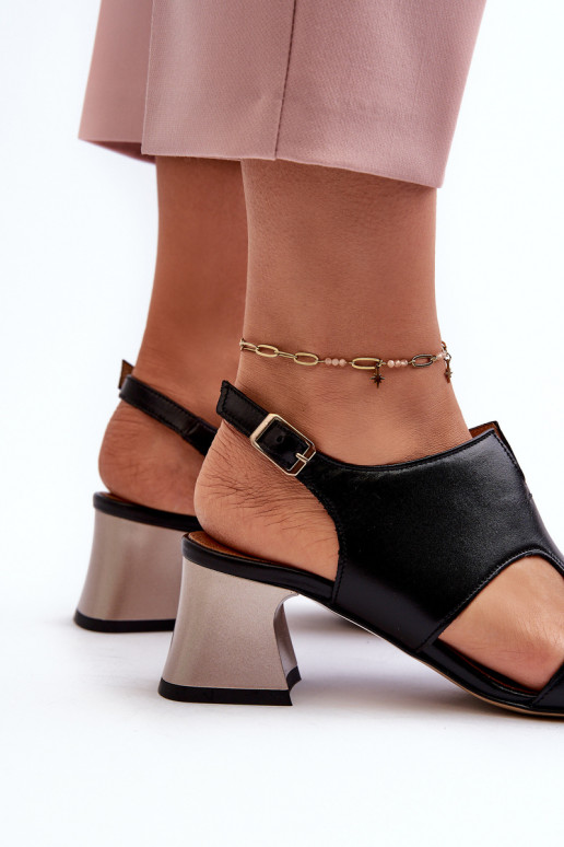 Sandalias de mujer Piel con tacones Tiene queciejka 06566-01 de color negro Sandalias de mujer Piel con tacones Tiene queciejka 06566-01 de color negro