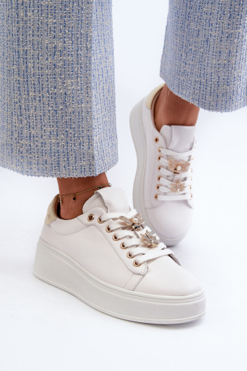 Zapatillas deportivas de mujer de cuero con plataforma D&A SN67 blancas