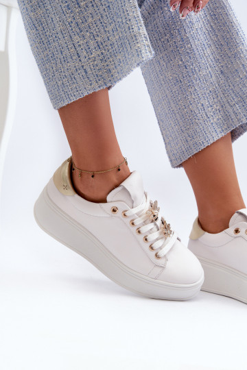 Zapatillas deportivas de mujer de cuero con plataforma D&A SN67 blancas 2