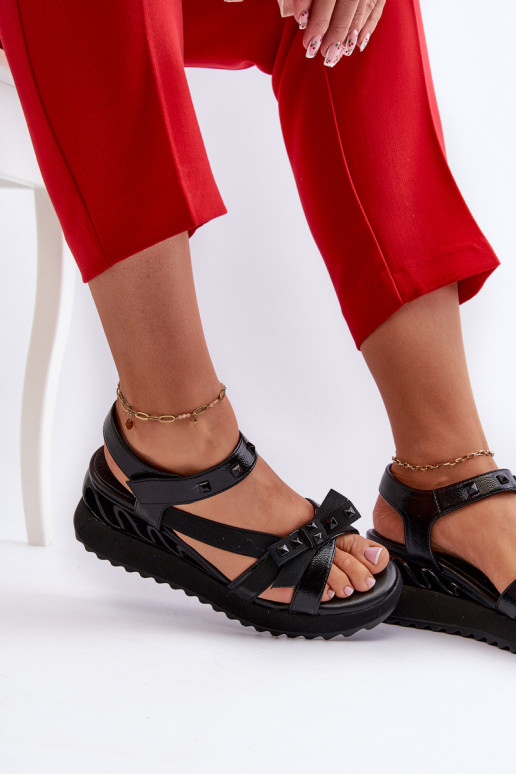 Sandalias de mujer con cintas D&A CR956 de color negro